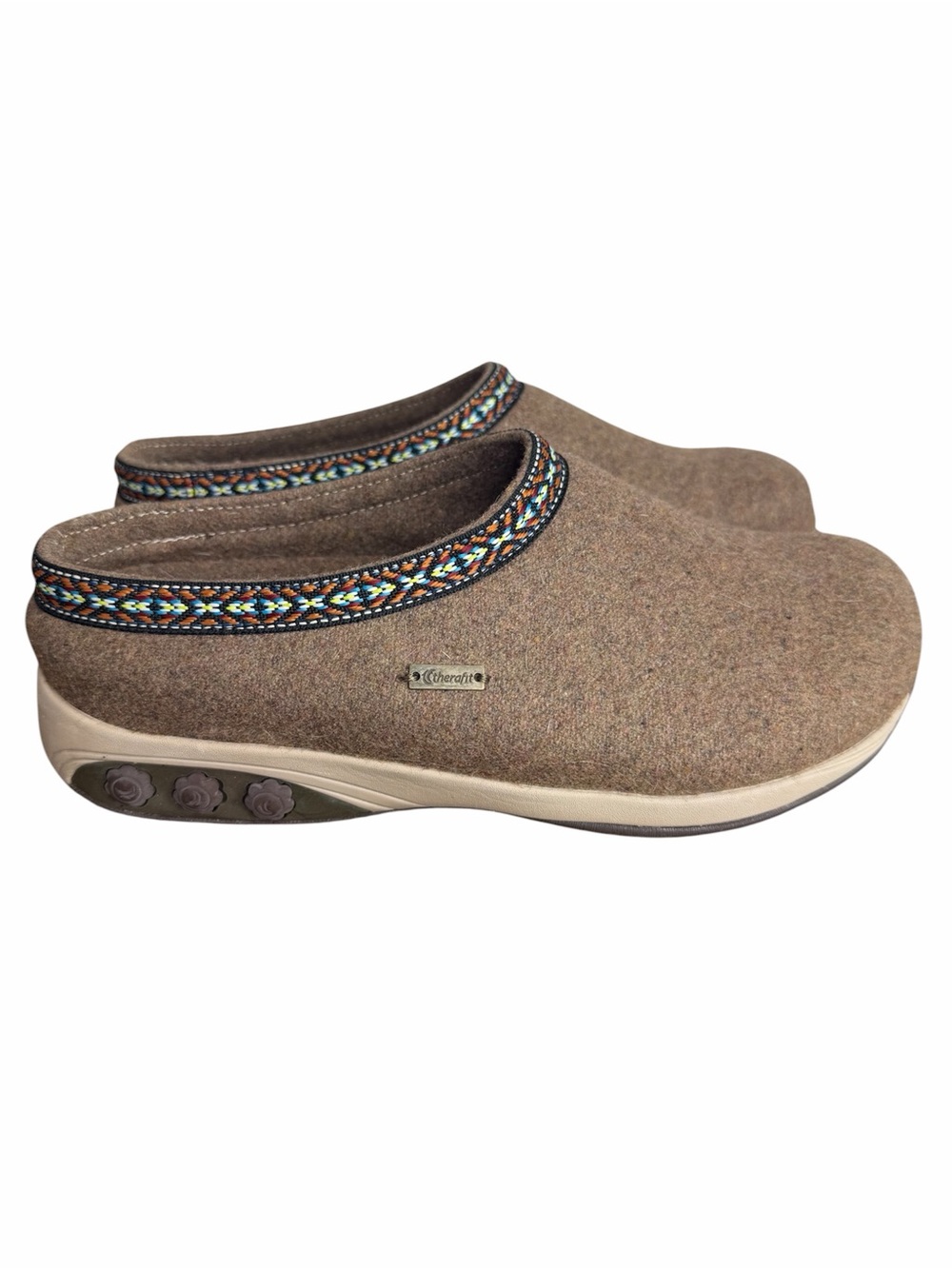 Therafit Heather Wool Sneaker-Mule Clog size 38/7.5-8M Brown Comfort Shoes